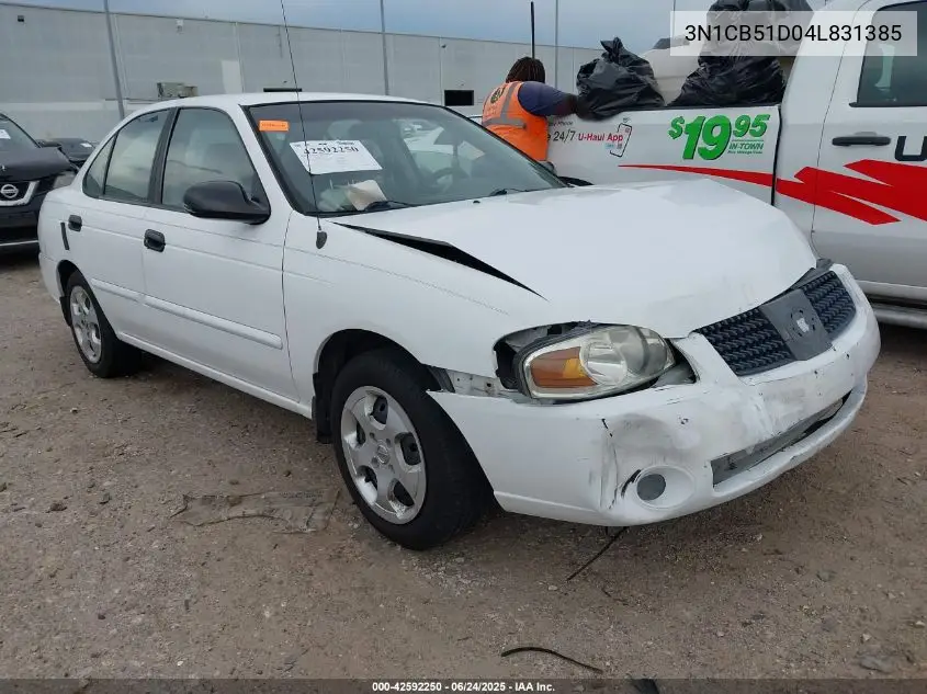 2004 Nissan Sentra 1.8 (50 State) Ulev (A4) VIN: 3N1CB51D04L831385 Lot: 42592250