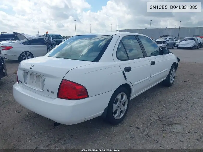 2004 Nissan Sentra 1.8 (50 State) Ulev (A4) VIN: 3N1CB51D04L831385 Lot: 42592250