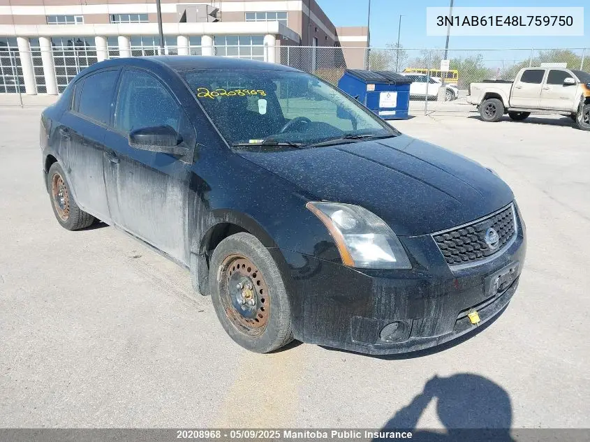 2008 Nissan Sentra 2.0 VIN: 3N1AB61E48L759750 Lot: 20208968