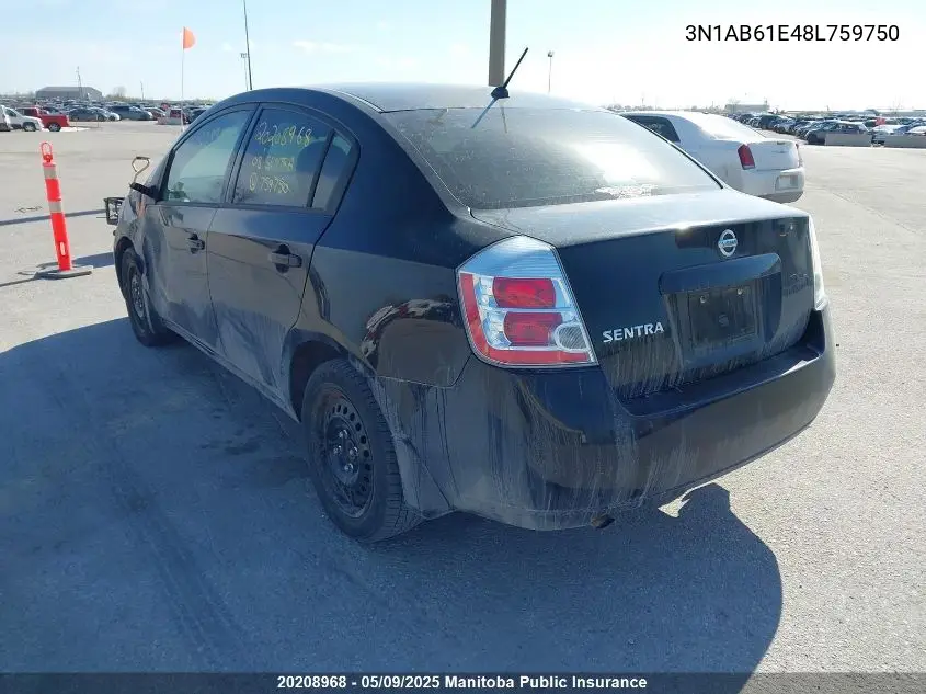 2008 Nissan Sentra 2.0 VIN: 3N1AB61E48L759750 Lot: 20208968