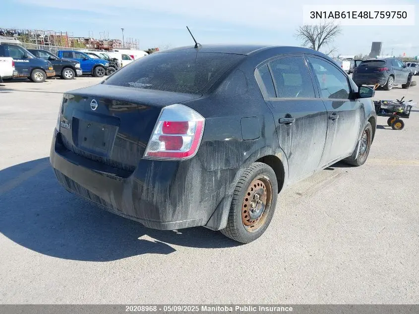 2008 Nissan Sentra 2.0 VIN: 3N1AB61E48L759750 Lot: 20208968