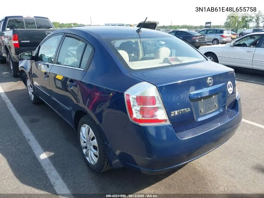 2008 Nissan Sentra 2.0S VIN: 3N1AB61E48L655758 Lot: 42231990