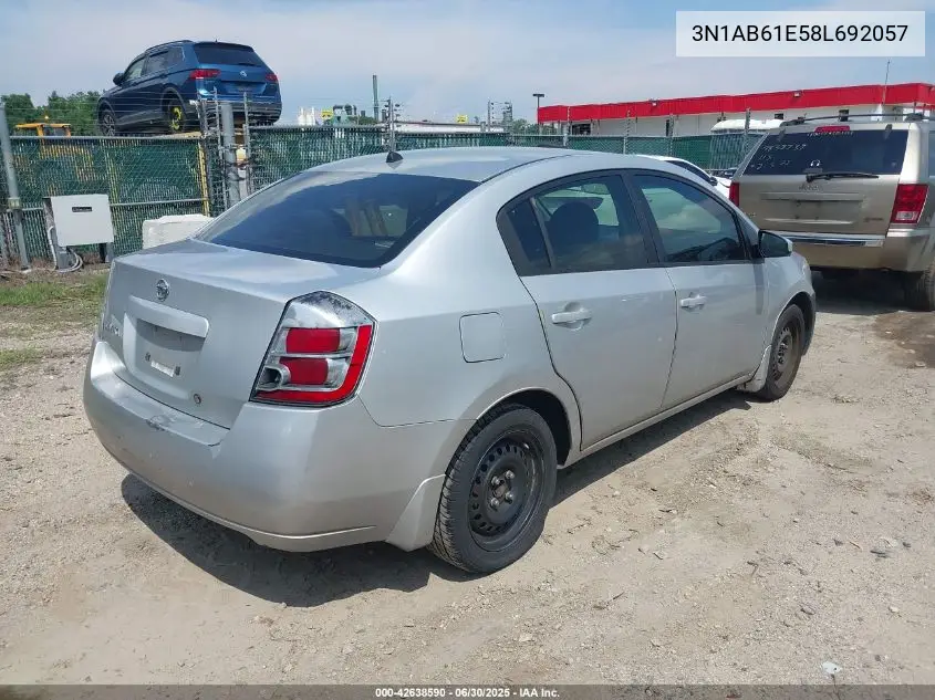 2008 Nissan Sentra 2.0S VIN: 3N1AB61E58L692057 Lot: 42638590