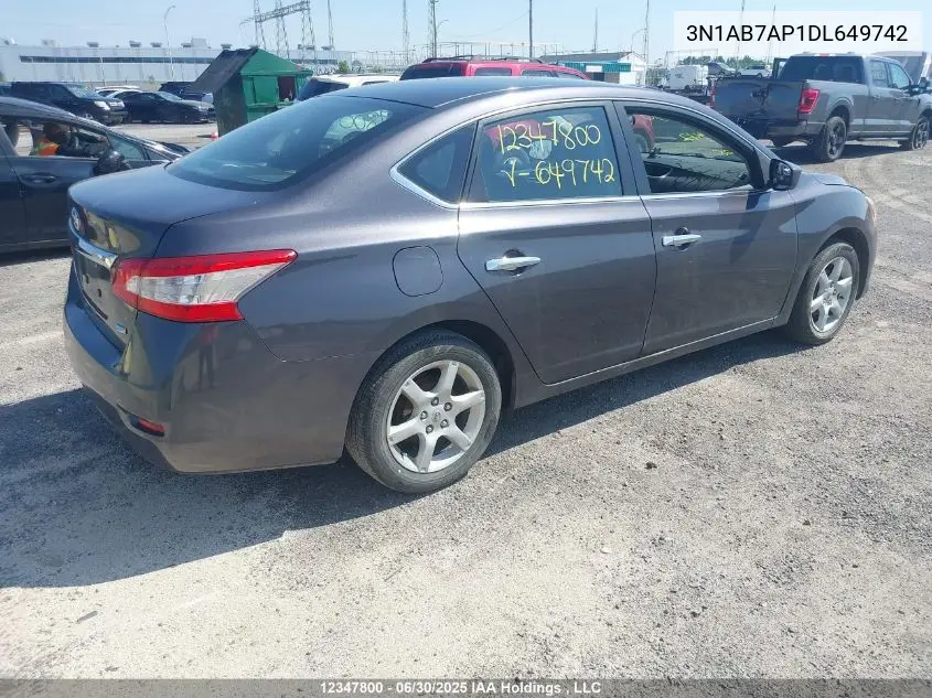 2013 Nissan Sentra 1.8 S/1.8 Sv VIN: 3N1AB7AP1DL649742 Lot: 12347800X