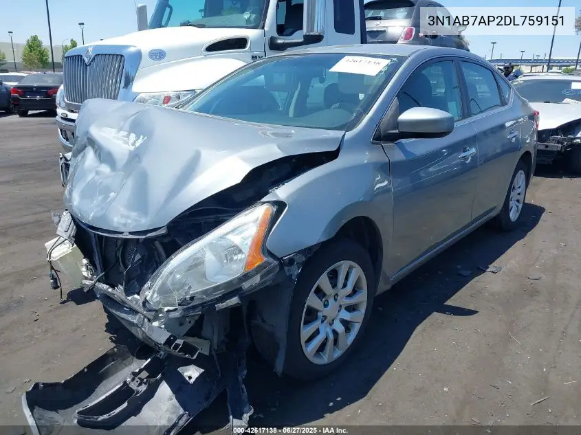 2013 Nissan Sentra S VIN: 3N1AB7AP2DL759151 Lot: 42617138
