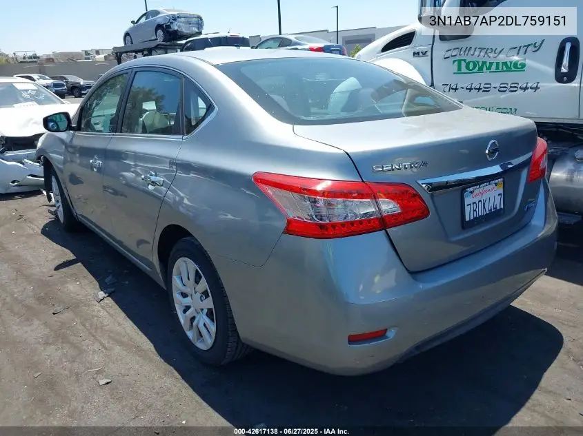 2013 Nissan Sentra S VIN: 3N1AB7AP2DL759151 Lot: 42617138
