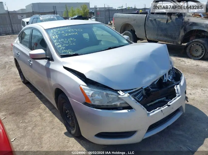 2014 Nissan Sentra S/Sv/Sr/Sl VIN: 3N1AB7AP0EL643285 Lot: 12329990