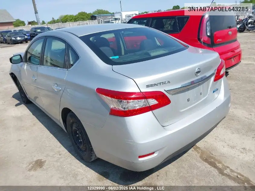 2014 Nissan Sentra S/Sv/Sr/Sl VIN: 3N1AB7AP0EL643285 Lot: 12329990