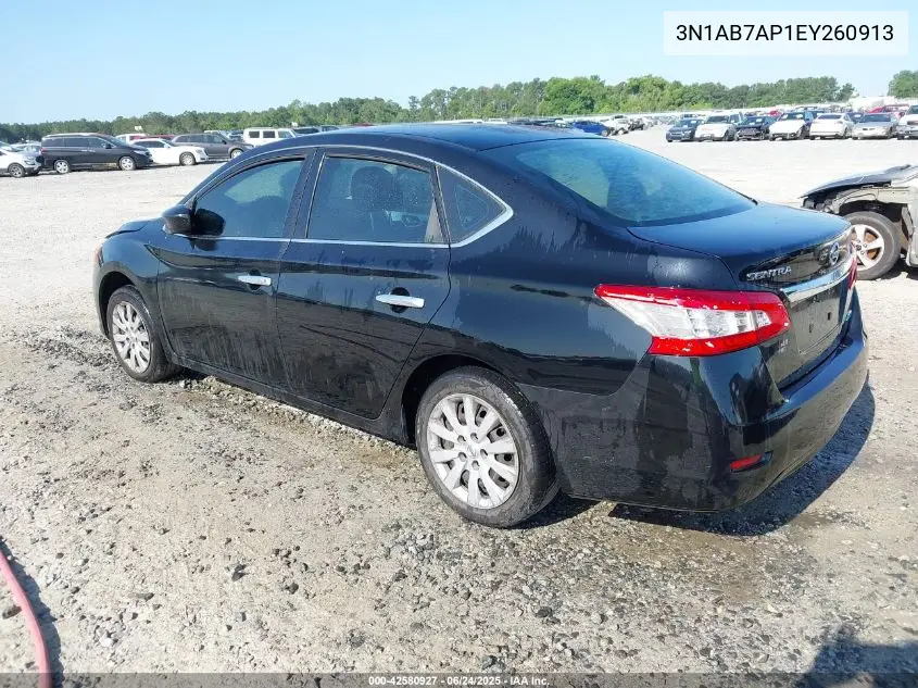 2014 Nissan Sentra Fe+ S/Fe+ Sv/S/Sl/Sr/Sv VIN: 3N1AB7AP1EY260913 Lot: 42580927