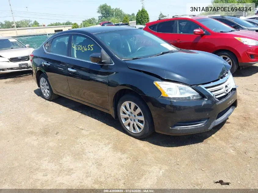 2014 Nissan Sentra Sv VIN: 3N1AB7AP0EL694334 Lot: 42800655