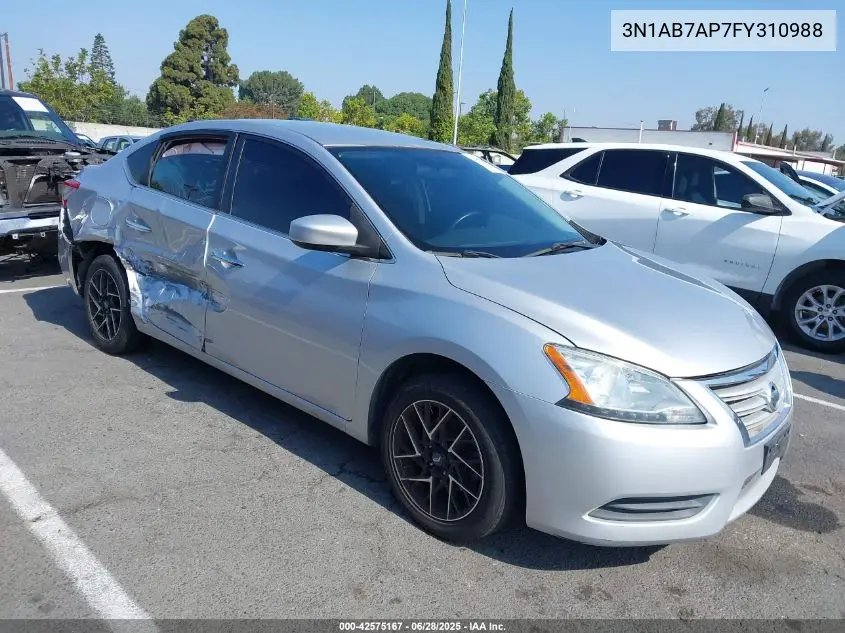 2015 Nissan Sentra Sv VIN: 3N1AB7AP7FY310988 Lot: 42575167