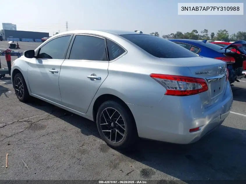 2015 Nissan Sentra Sv VIN: 3N1AB7AP7FY310988 Lot: 42575167