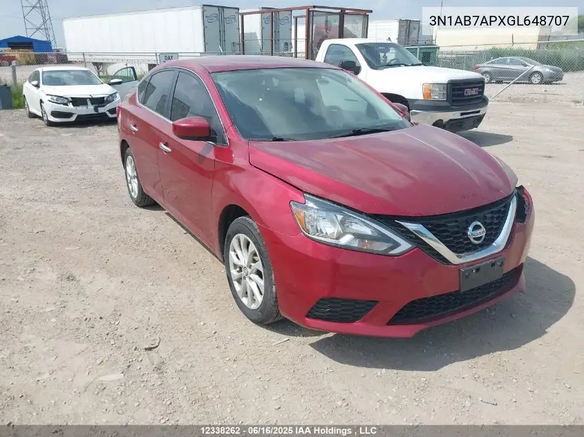 2016 Nissan Sentra S/Sv/Sr/Sl VIN: 3N1AB7APXGL648707 Lot: 12338262