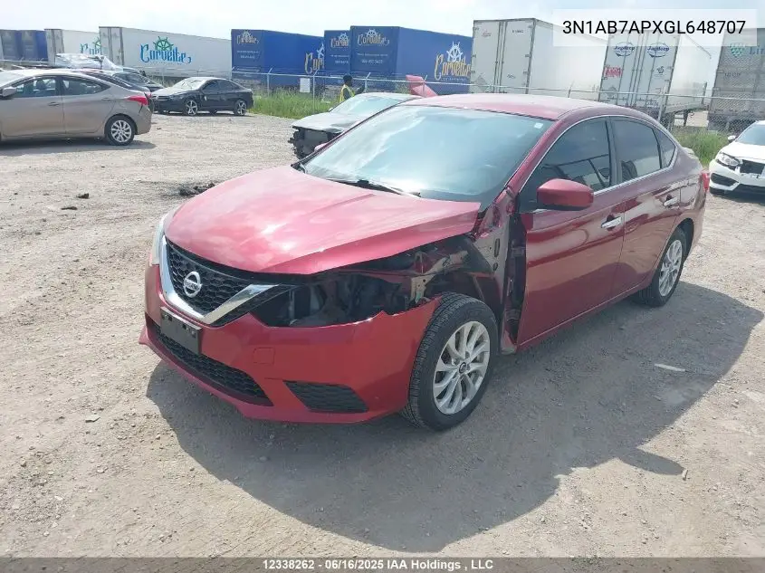 2016 Nissan Sentra S/Sv/Sr/Sl VIN: 3N1AB7APXGL648707 Lot: 12338262