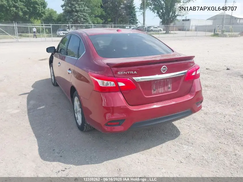 2016 Nissan Sentra S/Sv/Sr/Sl VIN: 3N1AB7APXGL648707 Lot: 12338262