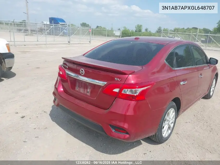 2016 Nissan Sentra S/Sv/Sr/Sl VIN: 3N1AB7APXGL648707 Lot: 12338262