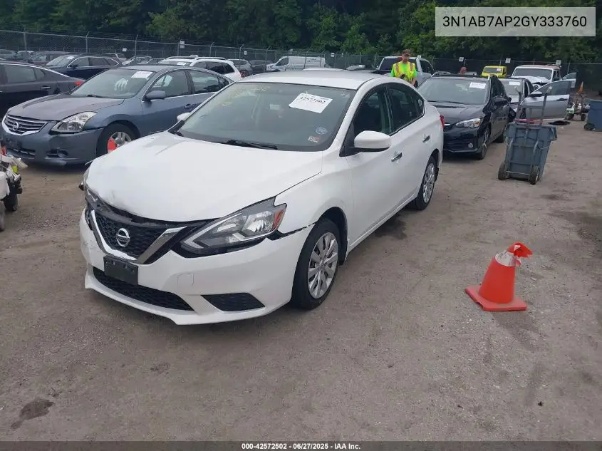 2016 Nissan Sentra Sv VIN: 3N1AB7AP2GY333760 Lot: 42572502