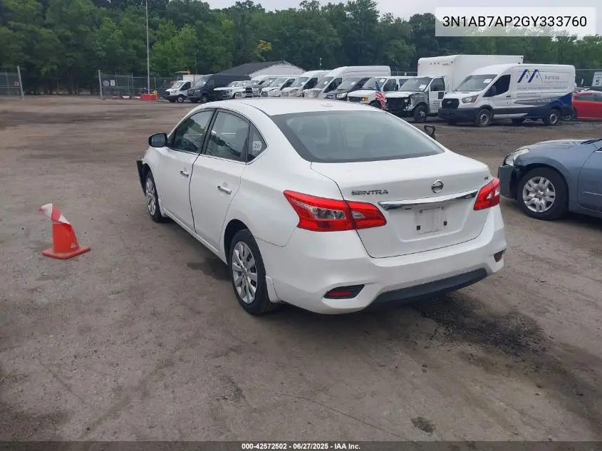 2016 Nissan Sentra Sv VIN: 3N1AB7AP2GY333760 Lot: 42572502