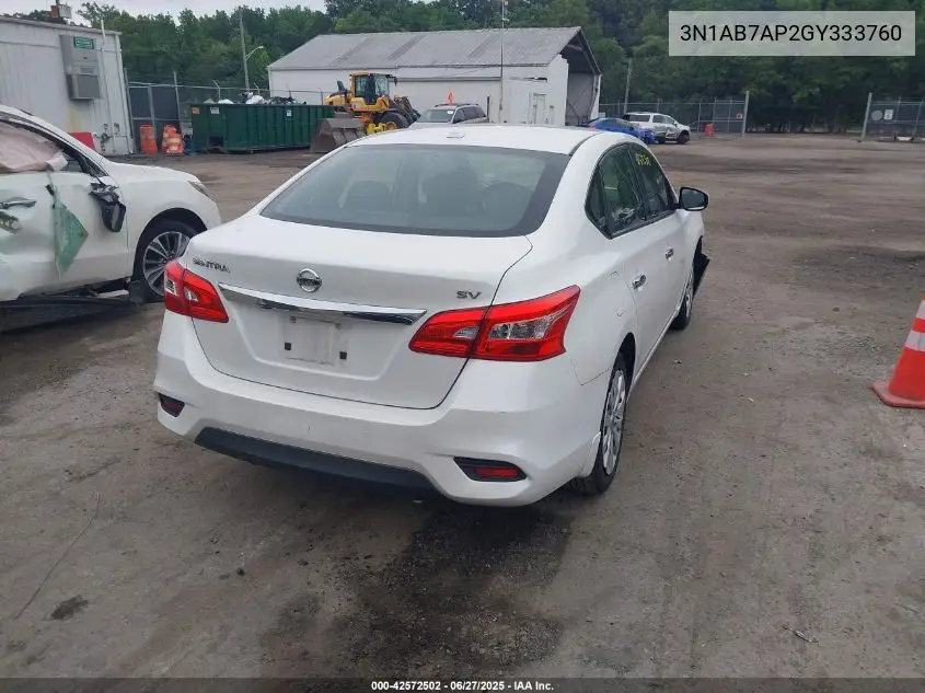 2016 Nissan Sentra Sv VIN: 3N1AB7AP2GY333760 Lot: 42572502