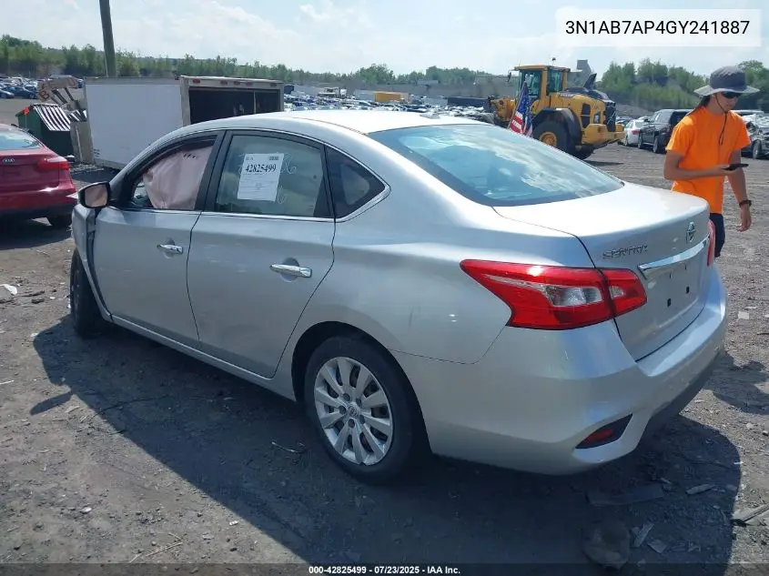 2016 Nissan Sentra Fe+ S/S/Sl/Sr/Sv VIN: 3N1AB7AP4GY241887 Lot: 42825499