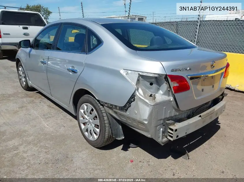 2016 Nissan Sentra Sv VIN: 3N1AB7AP1GY244391 Lot: 42826145