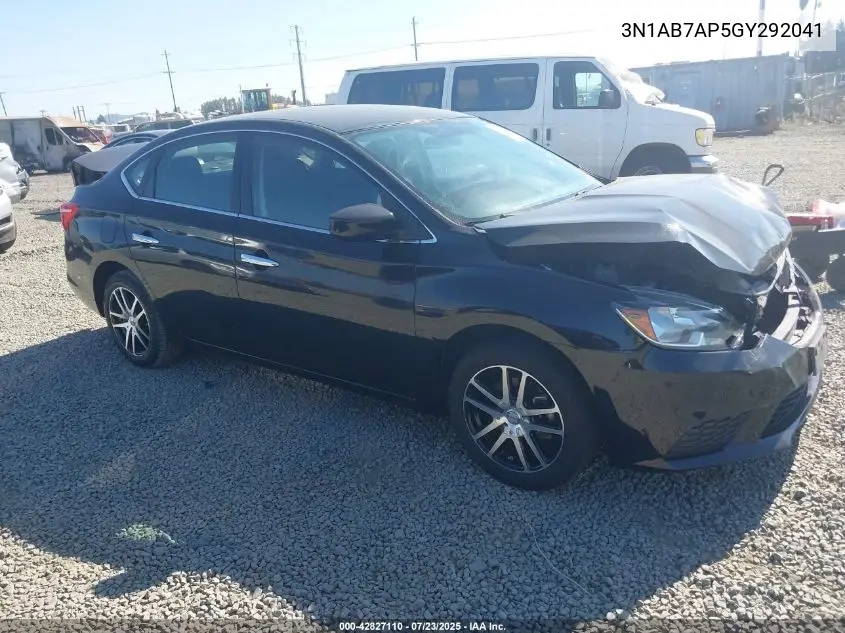2016 Nissan Sentra Fe+ S/S/Sl/Sr/Sv VIN: 3N1AB7AP5GY292041 Lot: 42827110