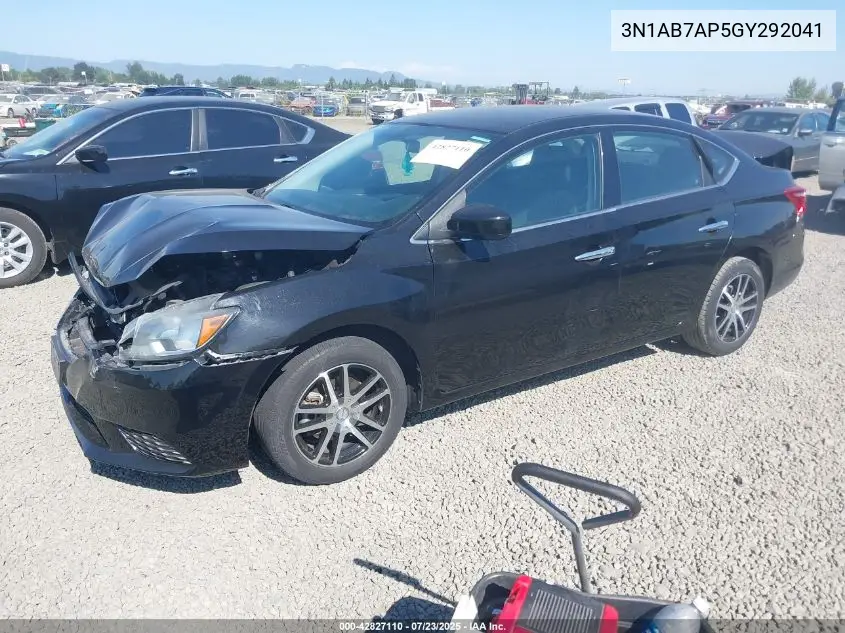 2016 Nissan Sentra Fe+ S/S/Sl/Sr/Sv VIN: 3N1AB7AP5GY292041 Lot: 42827110