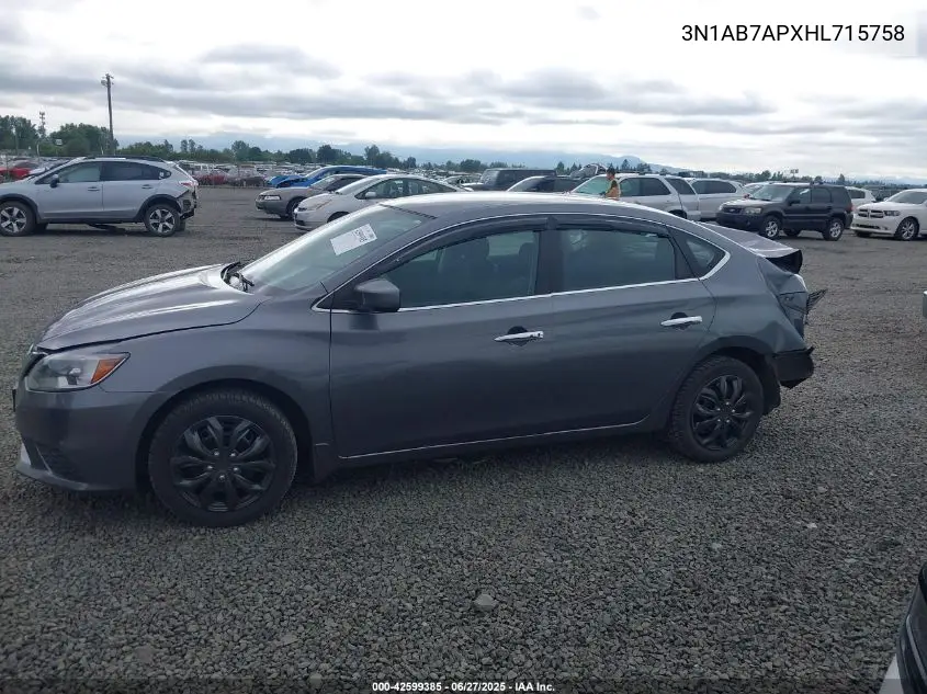 2017 Nissan Sentra Sv VIN: 3N1AB7APXHL715758 Lot: 42599385