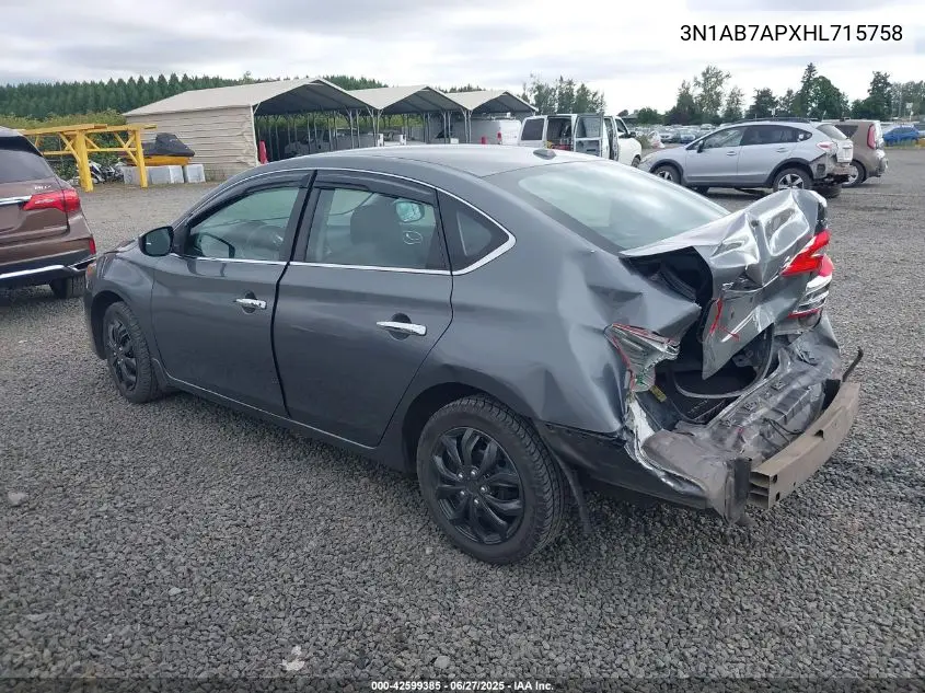 2017 Nissan Sentra Sv VIN: 3N1AB7APXHL715758 Lot: 42599385