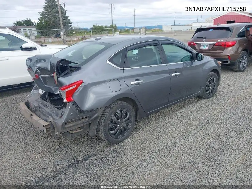 2017 Nissan Sentra Sv VIN: 3N1AB7APXHL715758 Lot: 42599385