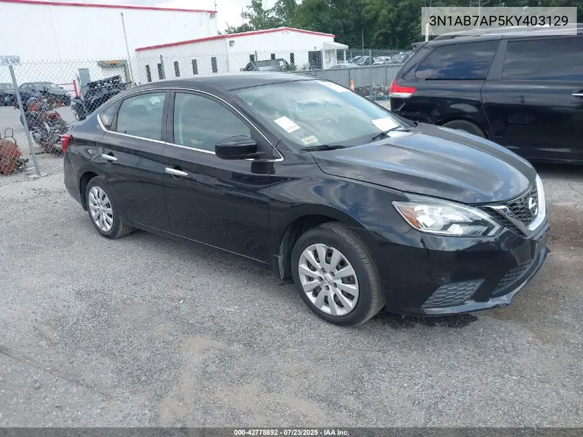 2019 Nissan Sentra S VIN: 3N1AB7AP5KY403129 Lot: 42778892