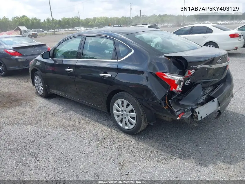 2019 Nissan Sentra S VIN: 3N1AB7AP5KY403129 Lot: 42778892