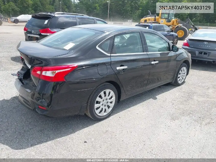 2019 Nissan Sentra S VIN: 3N1AB7AP5KY403129 Lot: 42778892