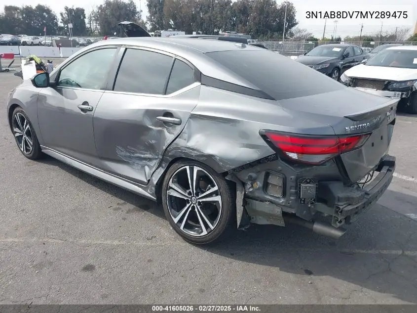 2021 Nissan Sentra Sr Xtronic Cvt VIN: 3N1AB8DV7MY289475 Lot: 41605026