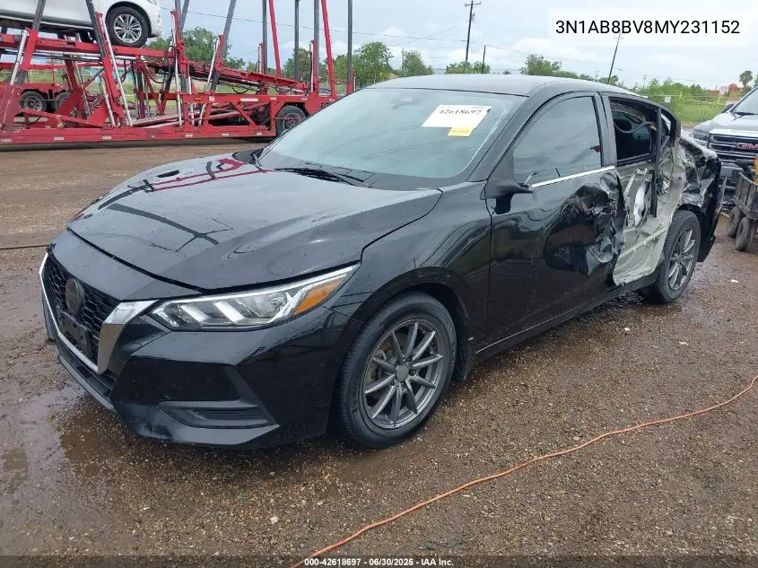 2021 Nissan Sentra S Xtronic Cvt VIN: 3N1AB8BV8MY231152 Lot: 42618697