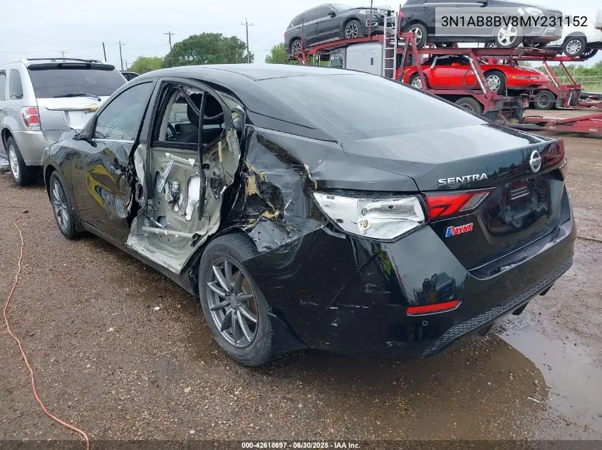 2021 Nissan Sentra S Xtronic Cvt VIN: 3N1AB8BV8MY231152 Lot: 42618697