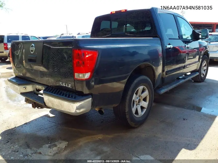 2004 Nissan Titan Le VIN: 1N6AA07A94N581035 Lot: 42220213