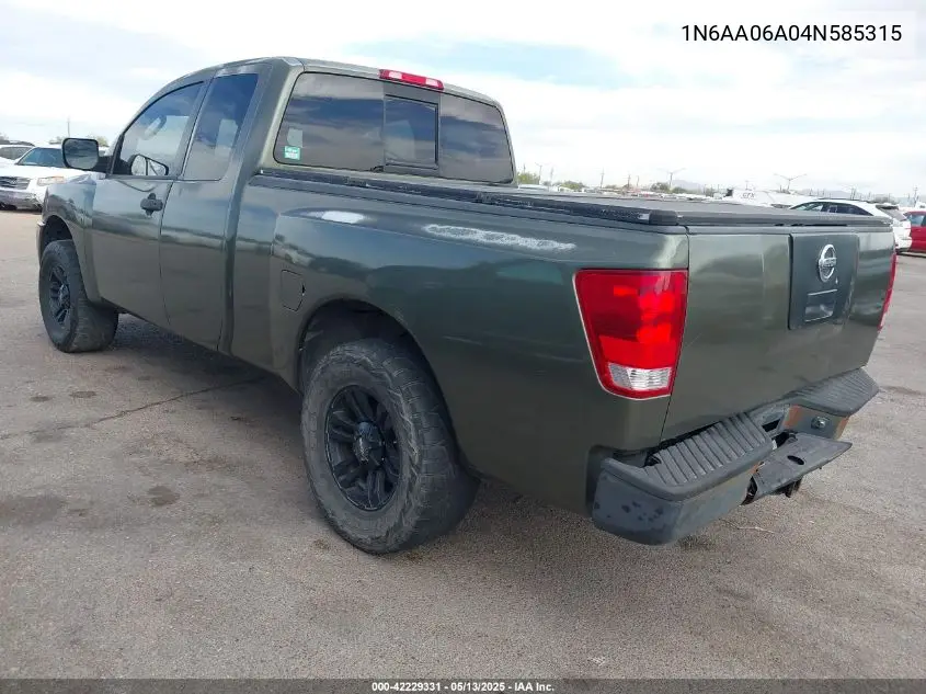 2004 Nissan Titan Xe VIN: 1N6AA06A04N585315 Lot: 42229331