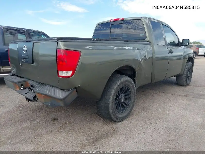 2004 Nissan Titan Xe VIN: 1N6AA06A04N585315 Lot: 42229331
