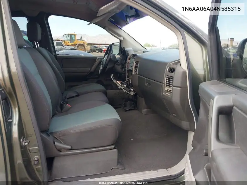 2004 Nissan Titan Xe VIN: 1N6AA06A04N585315 Lot: 42229331