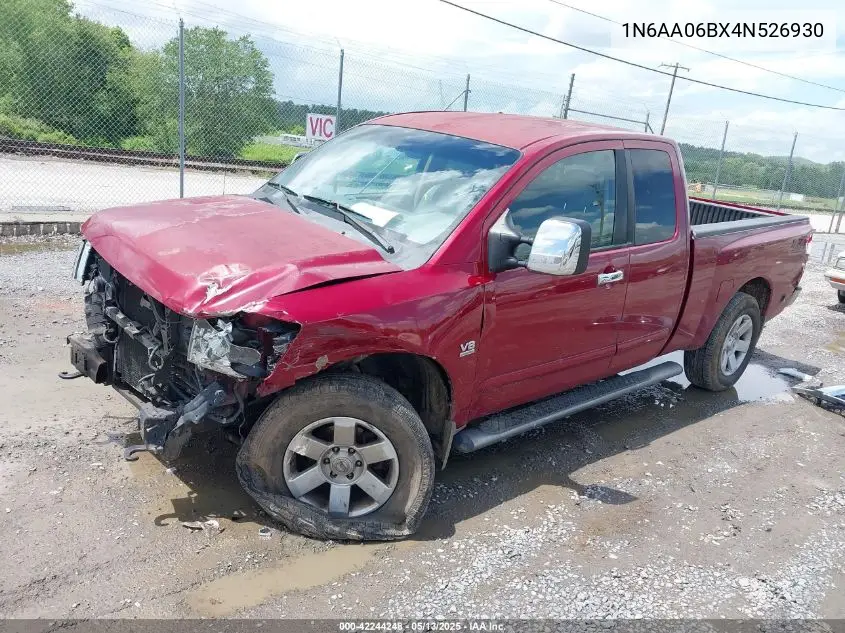 2004 Nissan Titan Le VIN: 1N6AA06BX4N526930 Lot: 42244248
