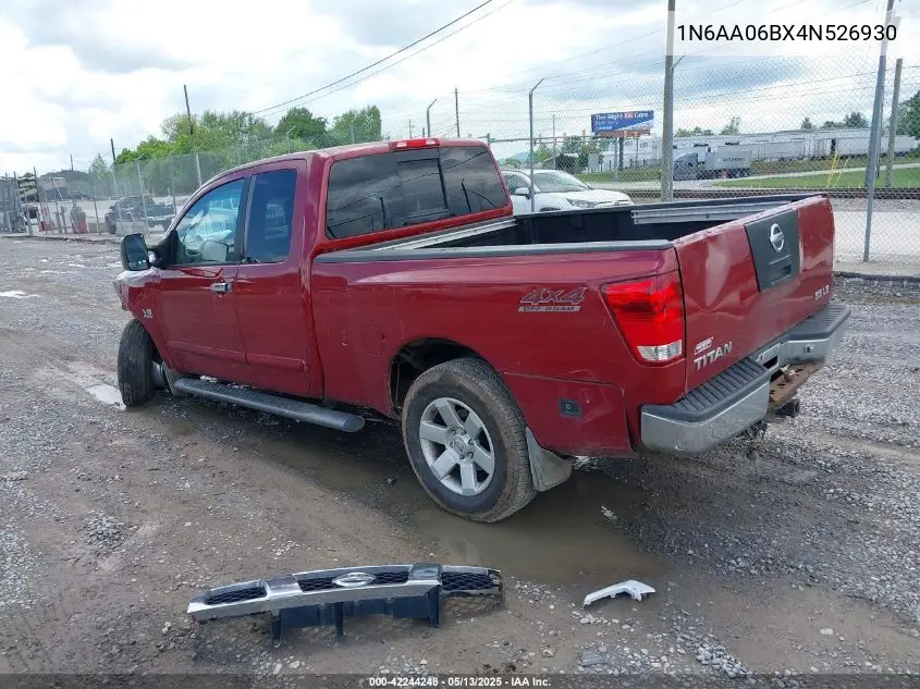 2004 Nissan Titan Le VIN: 1N6AA06BX4N526930 Lot: 42244248