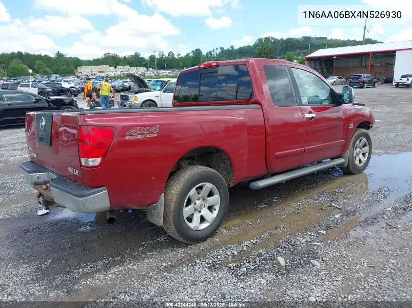 2004 Nissan Titan Le VIN: 1N6AA06BX4N526930 Lot: 42244248