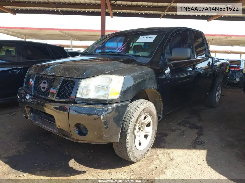 2004 Nissan Titan Xe VIN: 1N6AA07A14N531522 Lot: 42259462