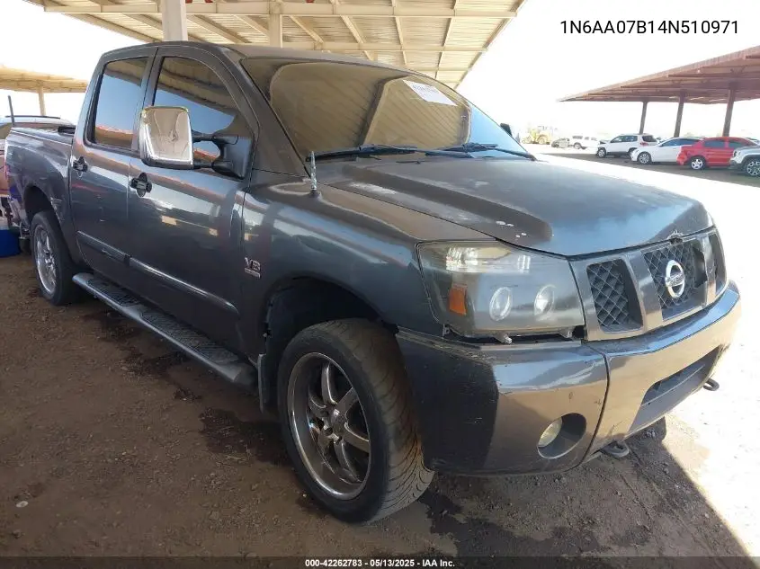 2004 Nissan Titan Le VIN: 1N6AA07B14N510971 Lot: 42262783