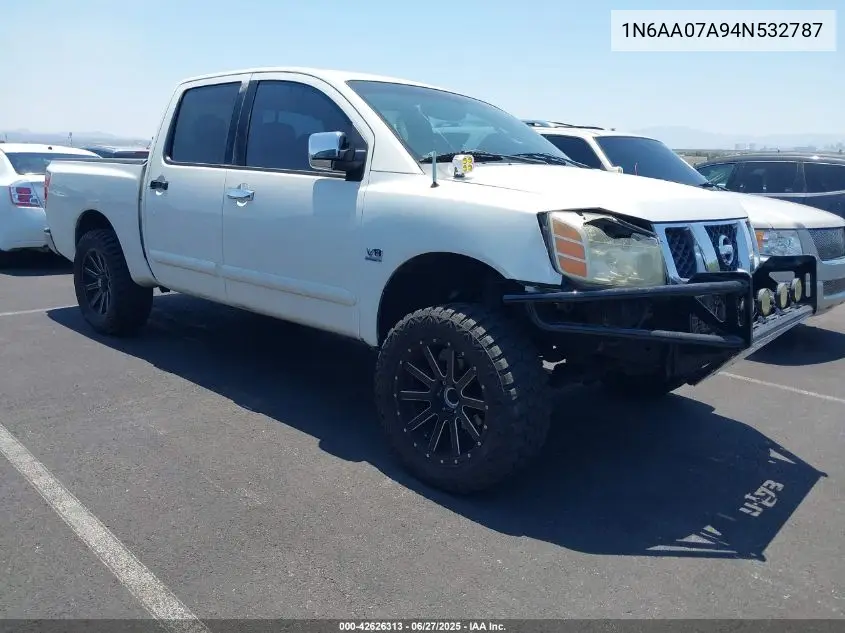 2004 Nissan Titan Se VIN: 1N6AA07A94N532787 Lot: 42626313