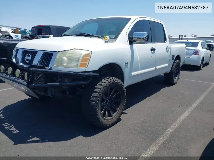 2004 Nissan Titan Se VIN: 1N6AA07A94N532787 Lot: 42626313