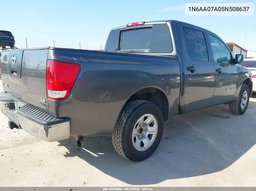 2005 Nissan Titan Xe VIN: 1N6AA07A05N508637 Lot: 42235504