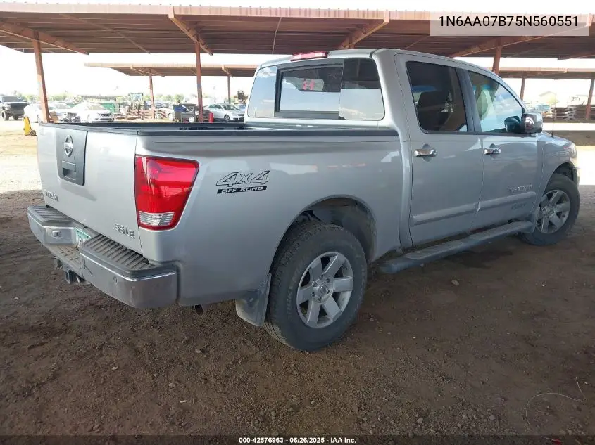 2005 Nissan Titan Le VIN: 1N6AA07B75N560551 Lot: 42576963