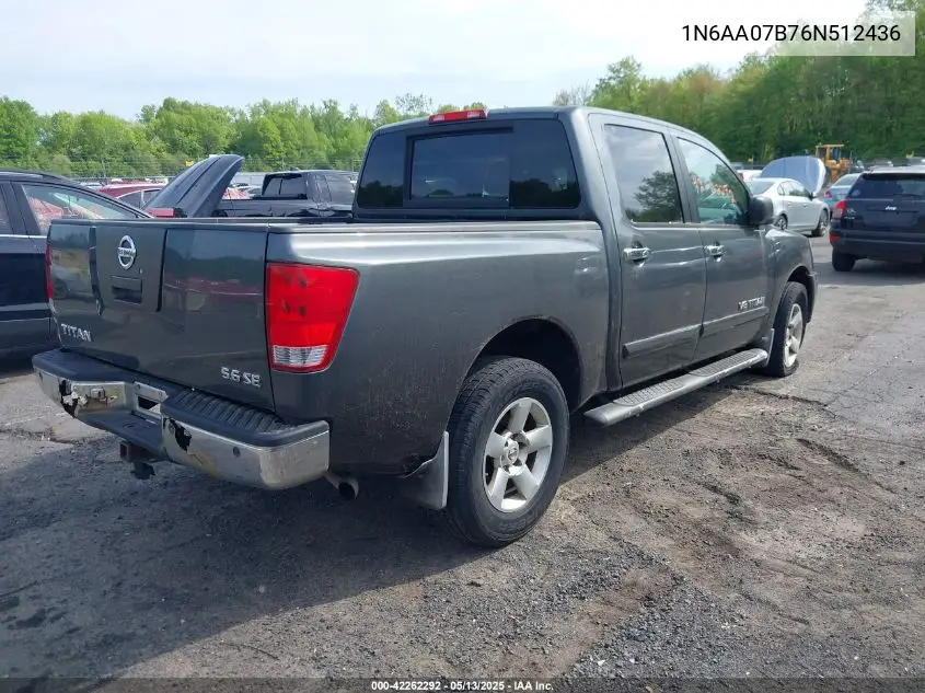 2006 Nissan Titan Se VIN: 1N6AA07B76N512436 Lot: 42262292